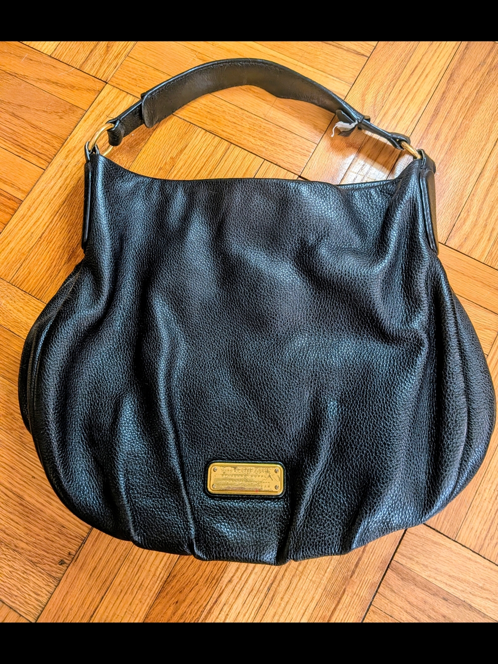 Vintage Marc Jacobs Black Pebbled Leather Hobo with Gold Plaque